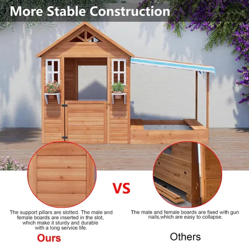 Miniatura 4 de BIRASIL Casa de juegos para niños con arenero, casa de juego de madera para exteriores con fosa de arena para jardín trasero, edades de 3 a 10 años