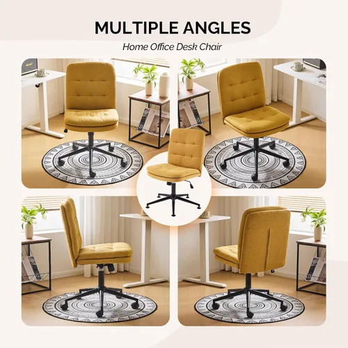 Miniatura 5 de VINGLI Silla de escritorio de oficina sin brazos con ruedas y sin ruedas, silla giratoria de 360° con cojín grueso, altura ajustable para sala