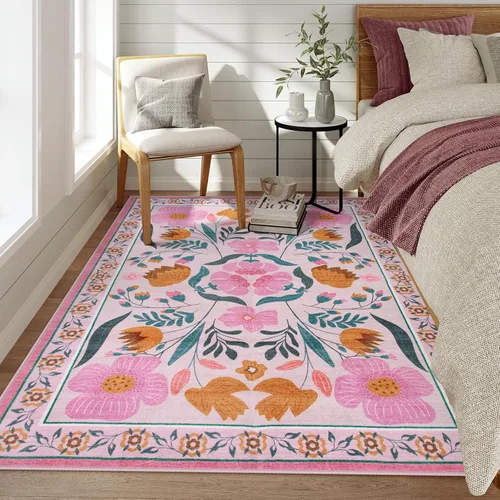 Miniatura 21 de Beeiva Alfombra Lavable para Pasillo 2x6 pies - Beige Vintage Resistente a Manchas Alfombra Floral para Cocina, Alfombras Bohemias