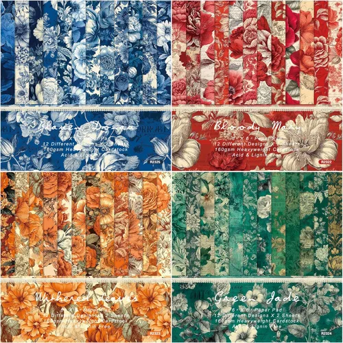 Miniatura 7 de Papel de cartulina floral, bloc de papel para álbum de recortes de 6 x 6 pulgadas, 24 hojas de papel de patrón de flores de una sola cara, papel