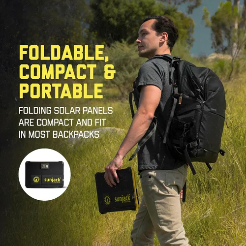 Miniatura 6 de SunJack Panel solar plegable de 15 vatios, panel solar portátil monocristalino ETFE con USB-C y USB-A, paneles solares impermeables IP67