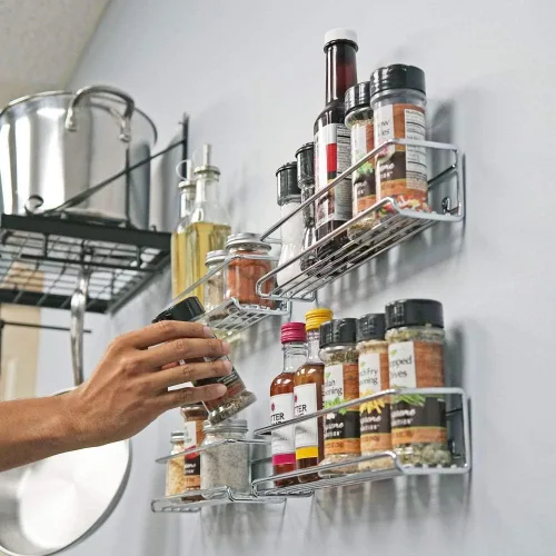 Miniatura 6 de Juego de 4 estantes para especias, organizador de cocina de metal cromado para especias y decoración del hogar