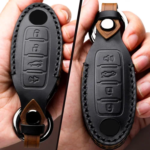 Miniatura 13 de Funda de Llavero de Cuero Compatible con Control Remoto Sin Llave de Nissan para Nissan X-trail Rogue Altima Quest Pathfinder Sentra Patrol Cima C
