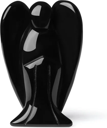 Miniatura 8 de YATOJUZI Estatua de ángel de obsidiana negra de 5 cm decorativa con cristales curativos de Reiki, piedra natural pulida tallada a mano, figuritas