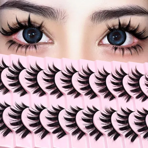 Miniatura 11 de 10 pares de pestañas postizas manga de aspecto natural, racimos ondulados, estilo puntiagudo de 0.630 pulgadas, pestañas japonesas de anime cosplay