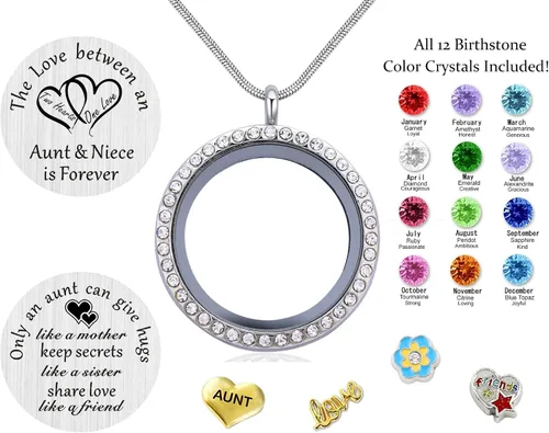 Miniatura 2 de El mejor regalo para sobrina tía, colgante de medallón de memoria flotante con dije y piedra natal para mujeres, niñas y adolescentes