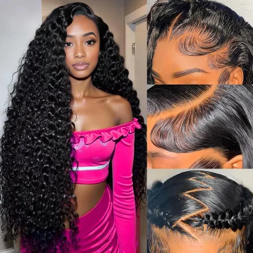 Miniatura 26 de Pelucas de encaje frontal de 13 x 4, transparentes HD, cabello humano prearrancado, línea capilar con abuelitos, densidad 200, ondas de agua