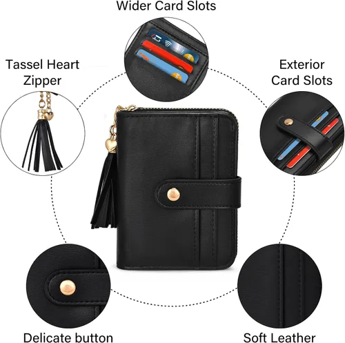 Miniatura 5 de oscaurt Cartera para mujer pequeña con bloqueo RFID, cartera de dos pliegues con tarjetero para tarjetas de crédito, ventana para identificación