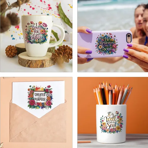 Miniatura 5 de Envolturas de taza UV DTF de la Biblia - 30 hojas de pegatinas UV DTF con citas cristianas inspiradoras para botella de agua de vidrio de 16 oz