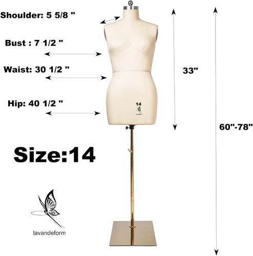 Miniatura 2 de Maniquí de costura femenino, talla 14, forma de vestido profesional para exhibición y diseño de sastre, cuerpo de espuma de maniquí de costura