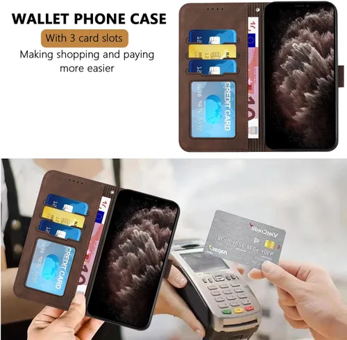 Miniatura 3 de Compatible with Motorola Moto E22/E22i, Leather Business Fashion Casual Phone Wallet Cover with Card Holder Slots Shockproof Kickstand Case-Coffee