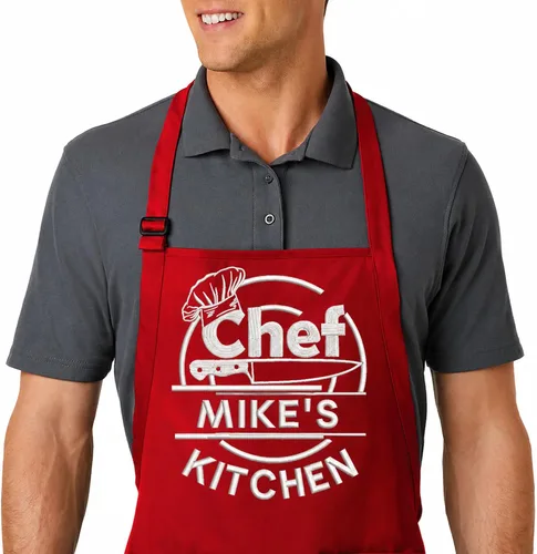 Miniatura 11 de Delantal bordado personalizado con nombre personalizado. Delantal de calidad profesional para hombres y mujeres. Diseño de cocina