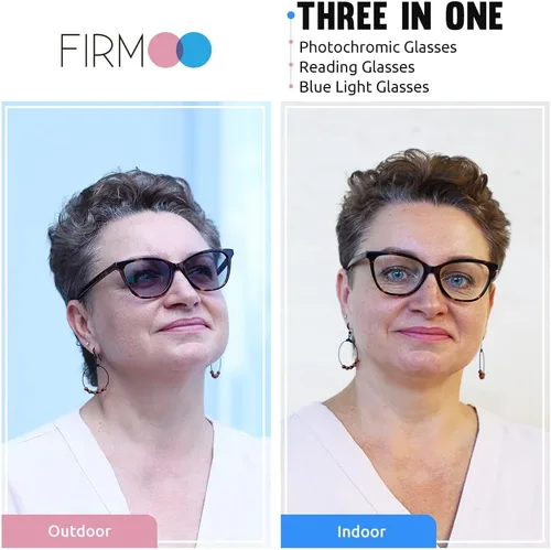 Miniatura 2 de Firmoo Photochromic Progressive Multifocus Reading Glasses Vintage Cateye Blue Light Blocking Eyeglasses UV400 Sun Reader