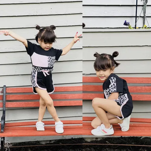 Miniatura 2 de Ropa de verano para niña, camiseta de manga corta para bebé, pantalones cortos, estampado de leopardo, camuflaje, de 18 meses a 6 años