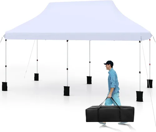 Miniatura 12 de Tangkula Toldo desplegable de 10 x 10 pies, tienda de campaña para exteriores UPF50+ con 4 bolsas de arena, 8 estacas, 4 cuerdas de viento, marco