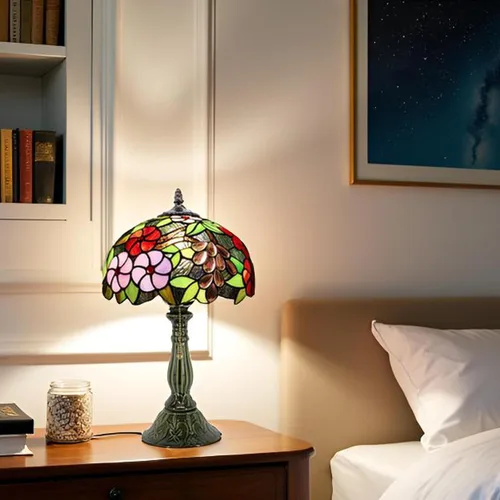 Miniatura 4 de Tiffany Lamp Stained Glass Table Lamps Amber Grape Style Desk Lamp 12X12X18.5 Inch Bronze Ceramic Base Reading Light Suitable for Bedside Bedroom
