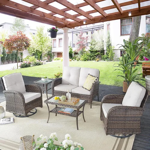 Miniatura 6 de Belord Sillas giratorias de mimbre de polietileno para muebles de patio, asiento giratorio para exteriores con cojines para porche, terraza, balcón