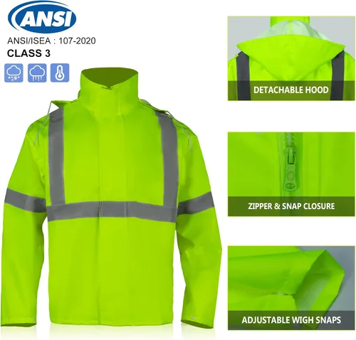 Miniatura 2 de VENDACE Hi Vis - Chaqueta de lluvia reflectante para hombre, impermeable, clase 3, alta visibilidad, equipo de lluvia (2XL/3XL)