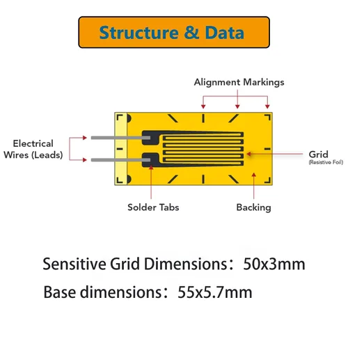 Miniatura 3 de Medidor de tensión, Cuidr 120ohm 50AA, medidor de tensión de resistencia de lámina utilizado en materiales, industria o experimentos científicos