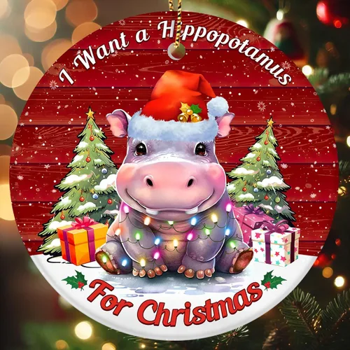 Miniatura 8 de Quiero un hipopótamo para adorno de Navidad, linda decoración de árbol de hipopótamo con luces, divertido para hombres y mujeres 2025