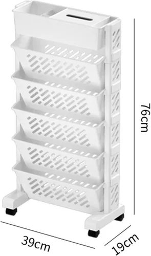 Miniatura 3 de Cryfokt Librería móvil, organizador de archivos de escritorio de oficina de gran capacidad con rueda, estantería movible multicapa giratoria