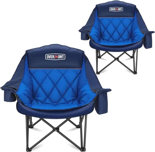Miniatura 16 de Overmont Silla de camping XL extragrande para adultos - Soporte de 204 kg, silla plegable acolchada de alta resistencia con bolsillo lateral, Azul