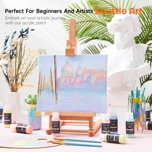 Miniatura 4 de Juego de 40 pinturas acrílicas en pasta Shuttle Art, 30 colores, botellas de 60 ml/2 onzas, alta viscosidad, resistente al agua con 10 pinceles