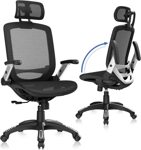 GABRYLLY Silla de Oficina Ergonómica, Silla de Escritorio de Respaldo Alto para el Hogar con Reposacabezas, Brazos Abatibles, Bloqueo de Inclinación