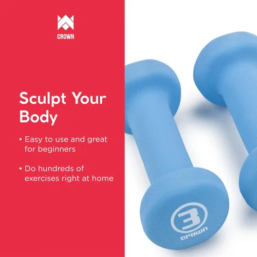 Miniatura 3 de Crown Sporting Goods Juego de 2 pesas de mano para esculpir el cuerpo, juego de mancuernas con revestimiento de neopreno suave, suministros