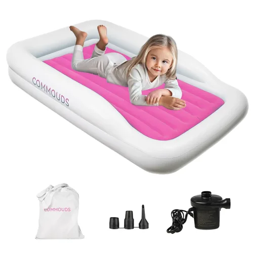 Miniatura 10 de COMMOUDS Cama de viaje portátil para niños pequeños con protectores de seguridad, colchón de aire inflable para niños con bomba eléctrica, colchón