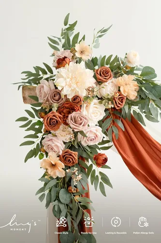 Miniatura 3 de Ling's moment Kit de Flores Artificiales de Arco de Boda de Otoño Paquete de 4, 2pcs Arreglo Floral Colgante 2pcs Cortinas de Ceremonia Telón