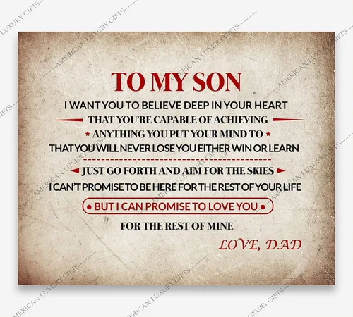 Miniatura 7 de AMERICAN LUXURY GIFTS Impresión artística de pared con texto en inglés "To My Son", "Love Dad", impresión familiar inspiradora de 10 x 8 pulgadas