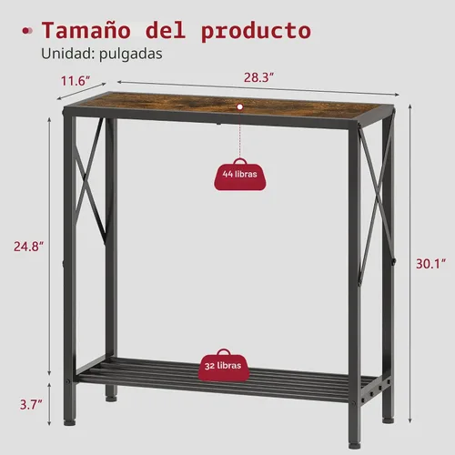 Miniatura 3 de Tajsoon - Mesa de consola de 28.3" de largo, mesa estrecha de 2 niveles para entrada con estantes abiertos, pequeña mesa de sofá para sala de estar