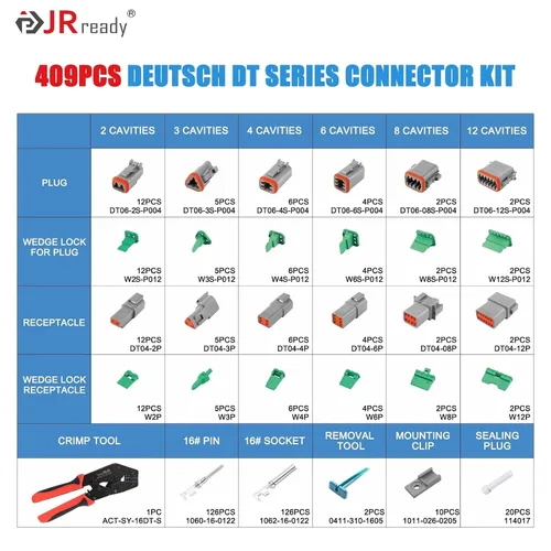 Miniatura 2 de JRready Kit de conectores DT de 409 piezas con herramienta de crimpado de barril abierto Deutsch - DW5003 IP68 conectores Deutsch impermeables
