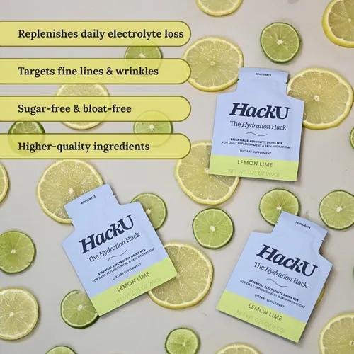 Miniatura 5 de HackU Hydration Hack - Paquetes de hidratación de electrolitos y piel – Mezcla de bebida sin azúcar, sin hinchazón con magnesio, ácido hialurónico
