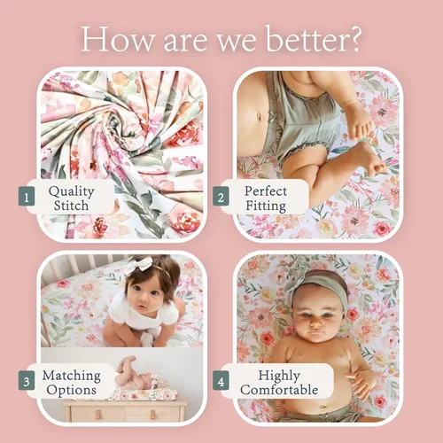 Miniatura 2 de Sábanas para cuna para bebé niña Ropa de cama floral ultrasuave para colchón de cuna y camas de niños pequeños – Sábana bajera ultra suave