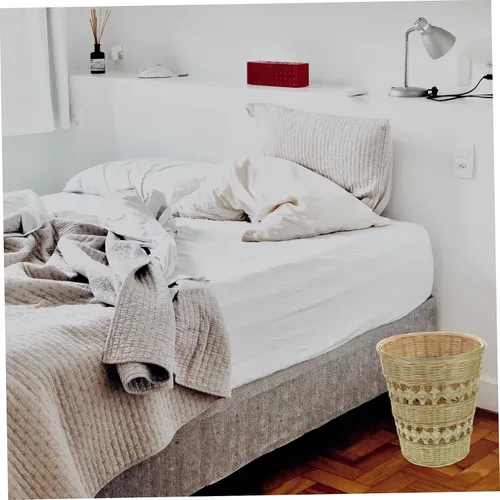 Miniatura 2 de Cesta de basura de ratán, cubo de basura de ratán, cesta de basura redonda de mimbre, contenedor de basura para cocina, sala de estar, dormitorio