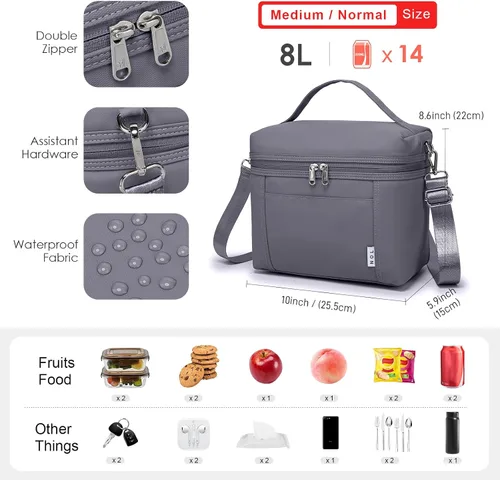Miniatura 3 de NOL Natural Organic Lifestyle Bolsas de almuerzo aisladas para mujer, bolsa de refrigeración ligera de nailon impermeable para el trabajo