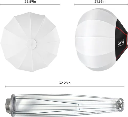 Miniatura 2 de GVM - Modificador de luz suave para linterna de 26 pulgadas/25.6 in, ajuste rápido, plegable, para GVM SD80D SD200B SD300B SD400B SD500B SD650B