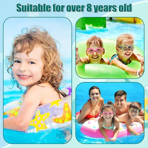 Miniatura 7 de Paquete de 6 gafas de natación antivaho con marco de silicona suave sin fugas, gafas de natación anti UV con 6 clips para la nariz, 6 tapones