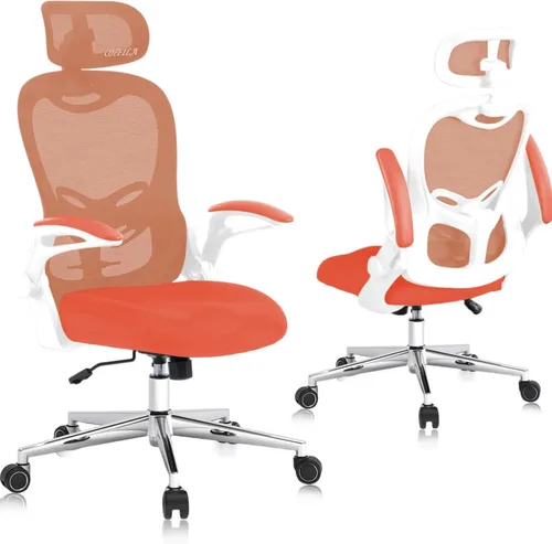 Miniatura 12 de Silla de oficina, malla ergonómica transpirable, brazos abatibles y respaldo alto ajustable, cómoda silla de computadora para oficina en casa Negro