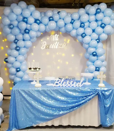 Miniatura 7 de ShiDianYi Mantel de lentejuelas color azul bebé, de 50 x 72 pulgadas, mantel rectangular de lentejuelas para decoración de boda - 200111E