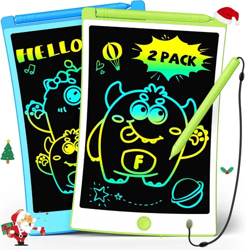 TEKFUN - Tablet LCD de escritura y dibujo borrables con correa para lápiz, paquete de 2 bloc de dibujo educativos de 8.5 pulgadas color azul y