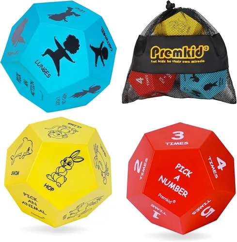 Dados de ejercicio para niños, juegos de dados de yoga de espuma gigante de 12 lados para uso en interiores y exteriores, equipo de ejercicio para