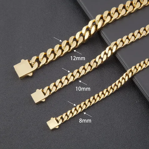 Miniatura 5 de GUQILA Pulsera de eslabones cubanos para hombre, 0.315in0.394in0.472in, pulseras de cadena de eslabones cubanos chapados en oro de 18 quilates