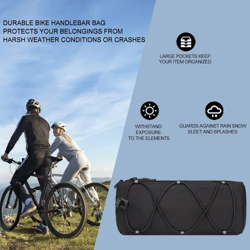 Miniatura 5 de KOSIBATE Bolsa para manillar de bicicleta con correa para el hombro, bicicletas de carretera de montaña, bolsa frontal de almacenamiento (negro)