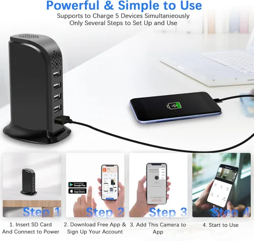 Miniatura 6 de Cámara de seguridad espía oculta WiFi, cargador USB, FHD 1080P, cámara secreta inalámbrica para niñera para el hogar, oficina, dormitorio
