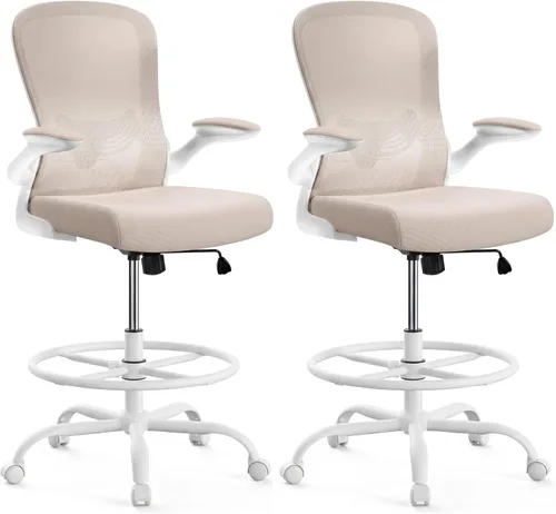 Miniatura 21 de ErGear Silla de dibujo, silla de escritorio de pie con reposabrazos abatibles, silla de escritorio alta altura ajustable, silla de oficina alta Negro