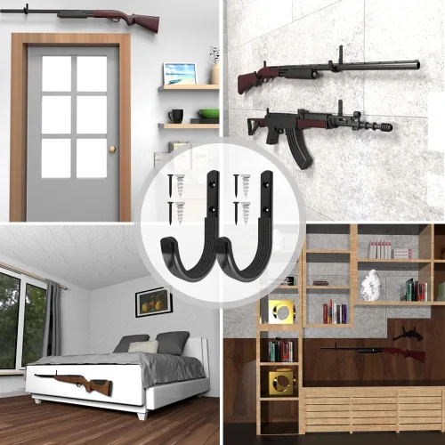 Miniatura 6 de Bastidores de armas para pared, Bastidores horizontales para escopetas, Ganchos de metal para rifles para almacenar rifles, escopetas y arcos, Negro
