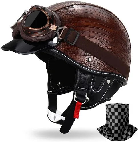 Miniatura 11 de Casco de motocicleta estilo alemán estilo retro medio casco de cuero medio abierto - aprobado por DOT para hombres y mujeres vintage motocicleta